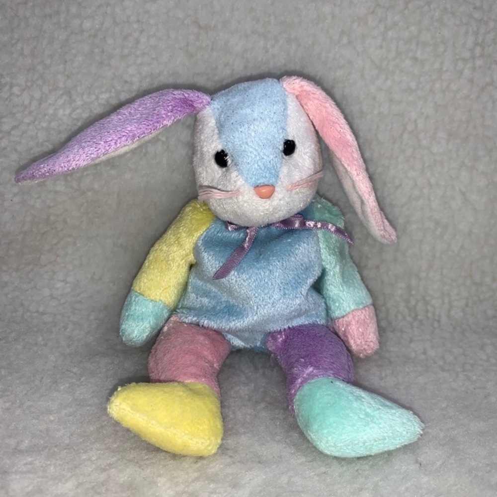 Ty Beanie Babies Dippy The Bunny multicolored patches pastel colors no tag 8.5"
